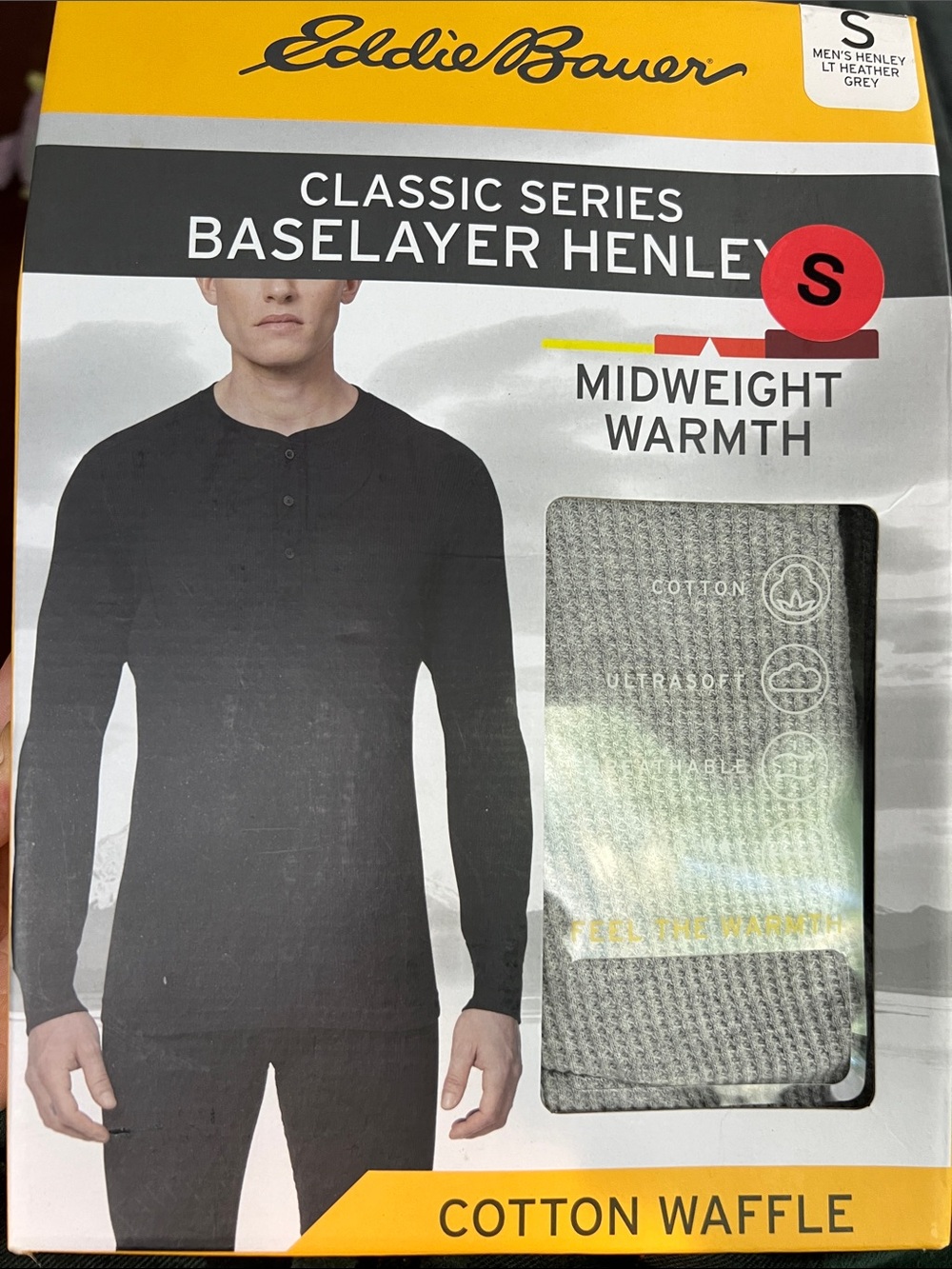 Eddie Bauer Men’s Baselayer Henley in Black and Heather Grey